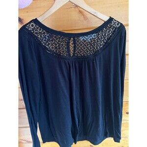 The Loft Women Black Long Sleeve Shirt W /Embroidered Lace Top Decoration